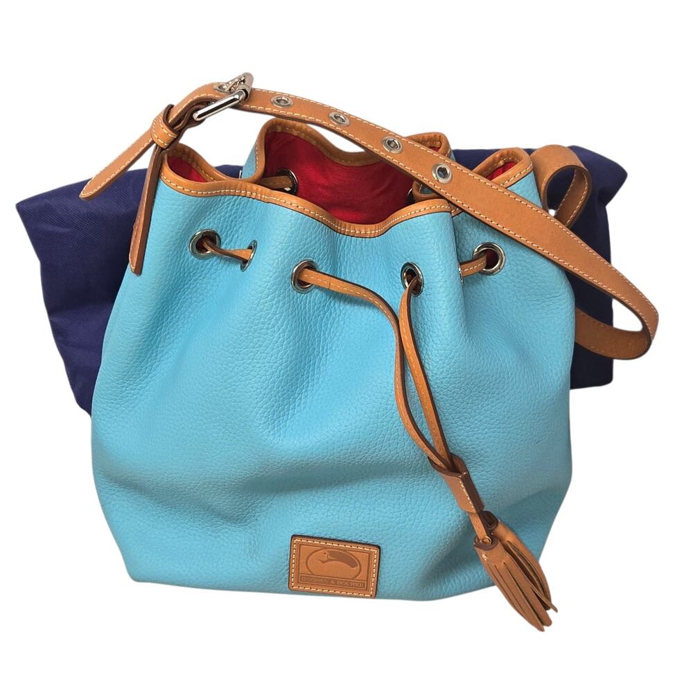 Dooney & Bourke All Weather Leather Drawstring Bucket Bag Turquoise Dust Bag